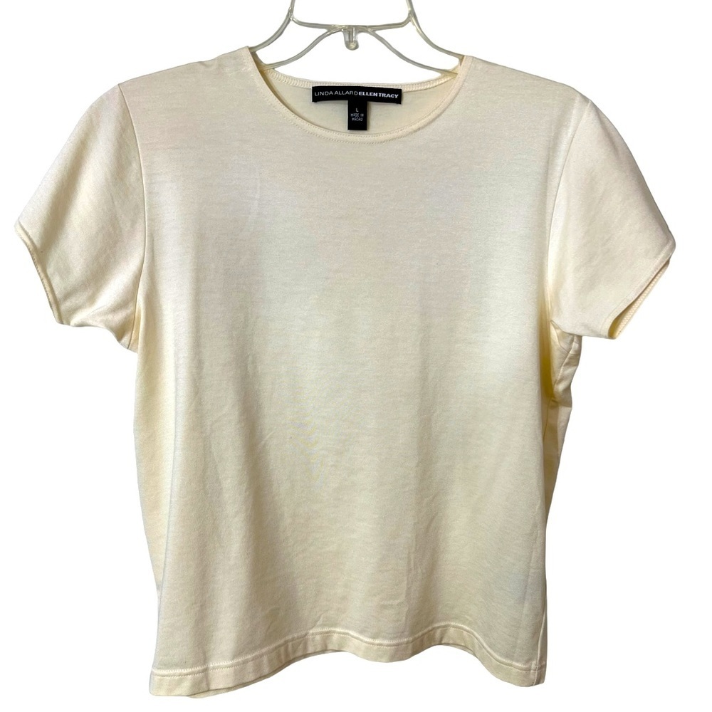 Ellen Tracy Tank Top Large, Color Ivory Short Sleeve,Cotton, Poly & Spandex☑️